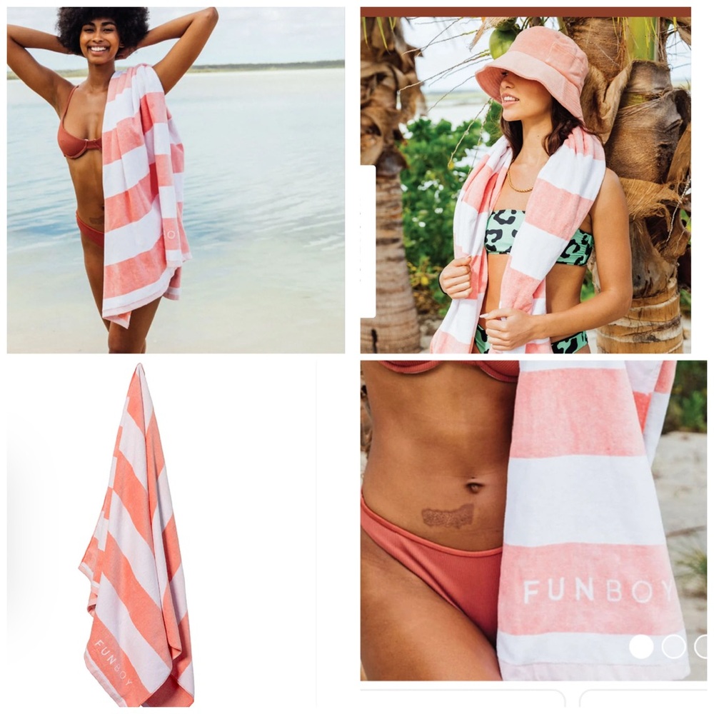 FUNBOY Pink and White Striped Towel.  New